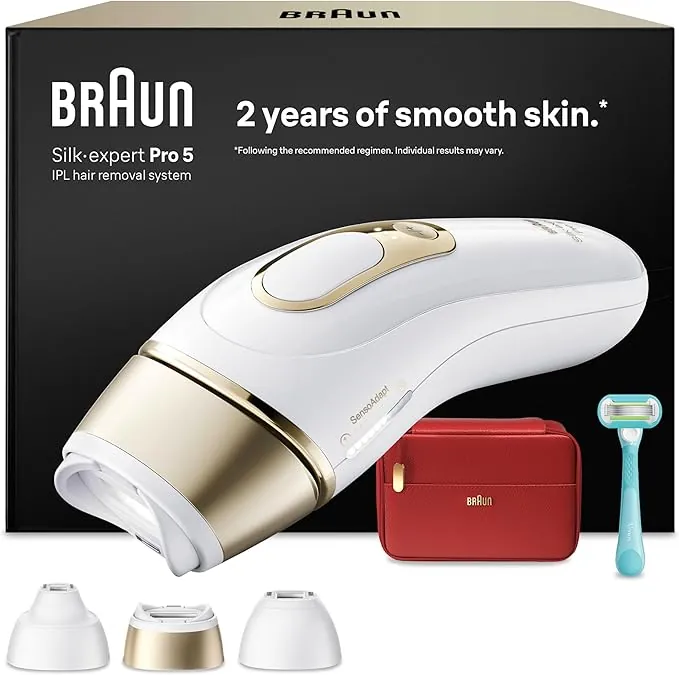 Braun Depiladora Luz Pulsada Silk·expert Pro 5, IPL, Depilación Láser en Casa para Cara Y Cuerpo, Reducción Permanente del Vello, Depiladora Laser con Accesorios, Incluye Cabezal de Precisión, PL5321