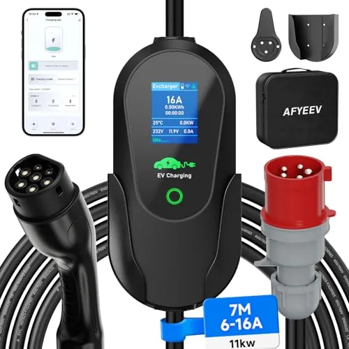 AFYEEV Mobile Wallbox 11kW, Enchufe CEE, trifásico, 7M, 6-16A
