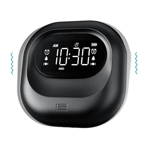 Mesqool Reloj Despertador con Vibración, Reloj Despertador con Batería Recargable, Alarma Doble para Días Laborables & Fines de Semana, Inalámbrico, Sin Cables, Reloj Despertador Digital de Viaje