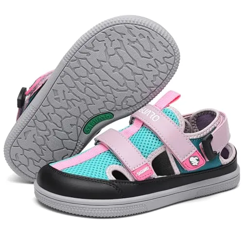 SAGUARO Sandalias Barefoot Niña con Puntera Cerrada Sandalias Respetuosas de Verano Transpirables Antideslizantes y Cómodas para Diario, Colegio & Tiempo Libre, Rosa Negro 34 EU
