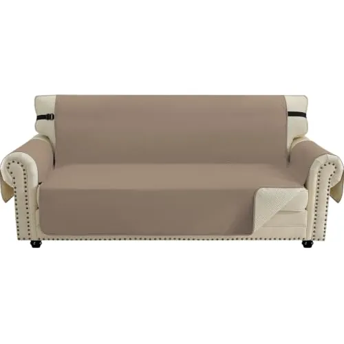 CYCMACO Universal Funda Sofá Antideslizante 3 Plazas, Café Claro | Fundas Para Sofa Con Reposabrazos, Funda De Sofá Con Bolsillos Lateral, Fundas Para Sofa Antiarañazos Gatos Perros