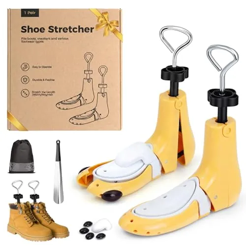 MoeQuliee Hormas para Zapatos Hombre Mujer — Ensanchador de Zapatos Regulables en Tres Direcciones, Longitud, Anchura y Altura, Adecuadas para Zapatos Demasiado (Amarillo, L)