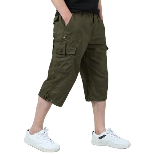 KEFITEVD Pantalones Cortos Cargo Militar Hombre Algodón 7 Bolsillos Casual