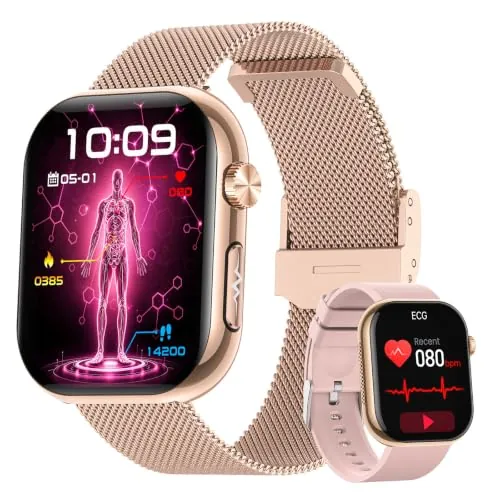 Reloj Inteligente Mujer, ECG, VFC, 30s Micro Chequeo, Ciclo Menstrual, Oro