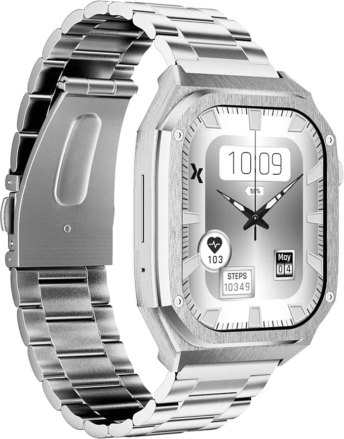 Maxcom BijouWatch® FW65 Iron S - Reloj inteligente para hombre - Pantalla Amoled de 5.0 cm - Cristal 2.5D - Función de llamada - IP68 - Rastreador deportivo - 2 correas, color plateado