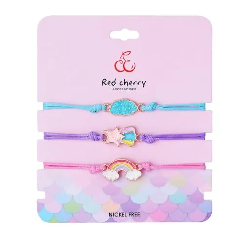 3 pcs pulseras de amistad, pulsera de mejor amiga, pulsera trenzada ajustable, pulsera de arcoíris para regalos de niñas y bolsas de regalo para niños
