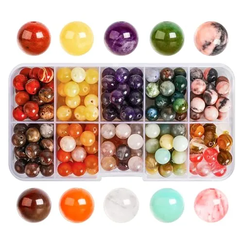 SOSMAR 200 Cuentas Redondas de Piedras Naturales 8mm para Joyería - 10 Tipos (Amatista, Jaspe Rojo, Amazonita) - Pulseras, Collares, DIY Manualidades (estilo C)
