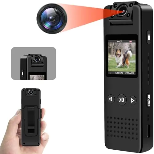 SecuraLen Mini Camara, 1080P HD & 120° Gran Angular Body CAM con Lente Giratoria180°, Visión Nocturna Automática & Detección de Movimiento Microcamara con Grabación de Vídeo y Audio