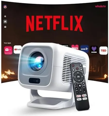 [Compatible con Netflix & Android 13] Proyector Inteligente Nativo 1080P con Soporte 4K, Enfoque y Corrección Automáticos, 800 Lúmenes ANSI, Certificación Google CTS, iOS/Android/TV Stick | LYNCAST