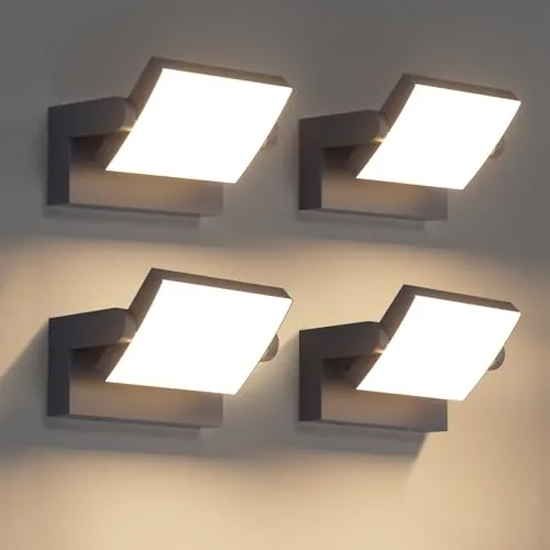 Klighten 4 Piezas 24W Apliques de Exterior Interior LED IP65, Luces Exterior Ajustable, Lámpara de Pared Aluminio para Entrada Terraza Pasillo, 1500 Lumen, Blanco Cálido 3000K, Antracita