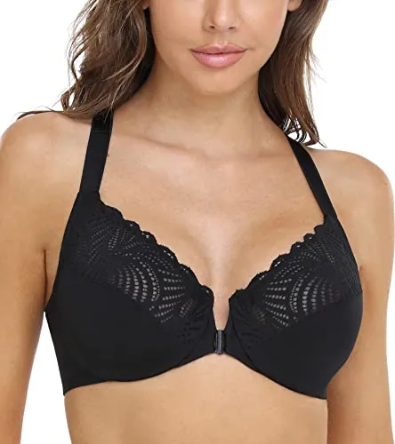 DotVol Sujetador de Mujer con Aros y Cierre Frontal de T-Back (Negro,90E)