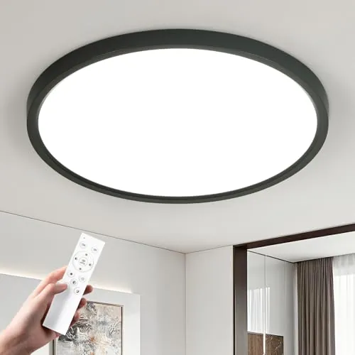 EASY EAGLE Plafon LED Techo 60cm 60W, 3000K-6500K Regulable con Mando a Distancia, Lámpara Techo Redondo Gran Tamaño para Salón Comedor Oficina, Downlight Plafones para Techo para Baño Cocina, Negro