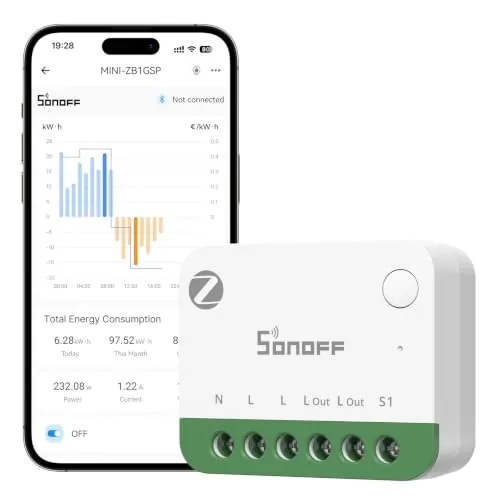 SONOFF MINI-ZB1GSP, Zigbee 3.0, Zigbee One PM, interruptor de iluminación inteligente, monitoreo de energía, se requiere hub Zigbee, se necesita conductor neutro, medición de corriente, compatible con
