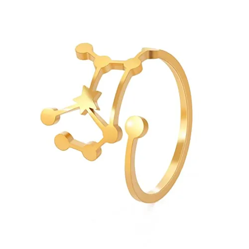 kkjoy Anillo ajustable de acero inoxidable con gráfico de estrellas de constelación y horóscopos, joyería de regalo para mujeres y niñas