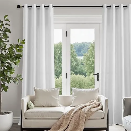 XiDi LinSh Cream 132/245/EU - Cortinas de lino con filtro de luz (132 x 245 cm, semitranslúcidas, para ventanas cerca del suelo), color crema