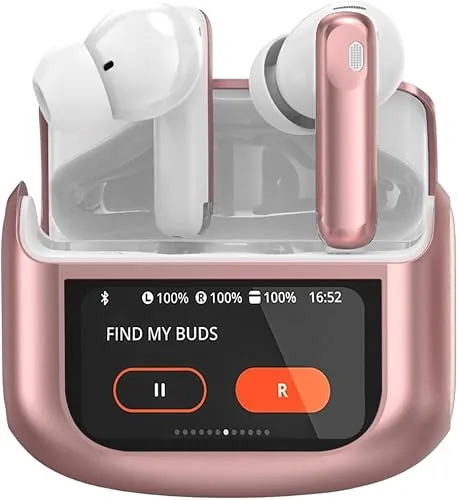 Thunelec Auriculares Inalámbricos con Pantalla Táctil LED, ANC/ENC, 48H | Audio Hi-Fi Estéreo con 5 Modos EQ, Bluetooth 5.4 Cascos Inalambricos, Micrófonos HD y Resistencia al Agua IPX7, Oro Rosa