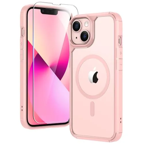 TAURI Funda Magnética para iPhone 13/14 6.1", Rosa | [No Amarillea] con HD Protectores de Pantalla, [Protección de Grado 15 FT] Mejorada Protección Anti-Arañazos Case