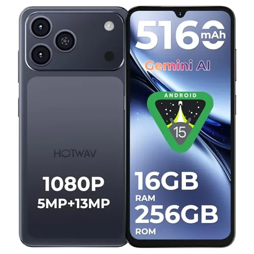 HOTWAV A17 Pro MAX Telefono Movil (2026) 16GB + 256GB 1TB Telefonos Moviles Libres, Batería 5160mAh, 6.75" HD+ Pantalla Android 15 Smartphone, Cámara 13MP+5MP, 4G Dual SIM/WiFi 6/Face ID/GPS