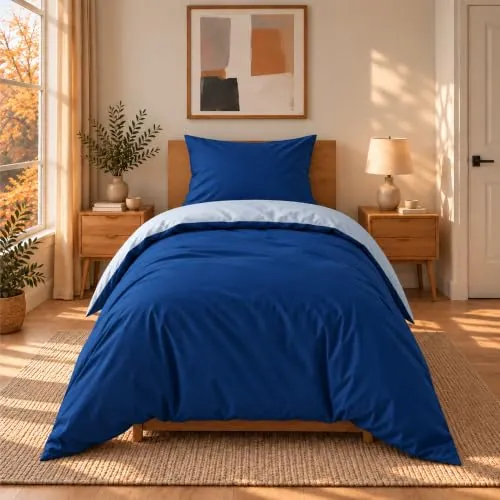 Dreamzie - Funda Nórdica 135x200 + 1 Funda de Almohada 50x70 | Azul oscuro/Azul · Reversible · Microfibra Ultra Suave · 2 Piezas · Cierre de Cremallera · OEKO-TEX