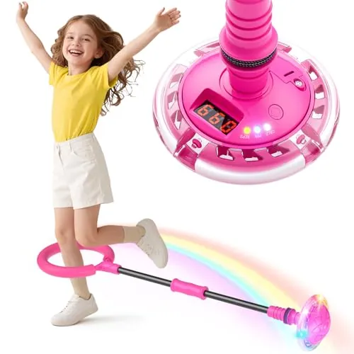 Bola de Salto con Luz Niñas, Regalo Juguete Niñas 5 6 7 8 9 Años (Rosa) | Plegable a Pilas Bola con Contador, Temporizador y Contador de Saltos