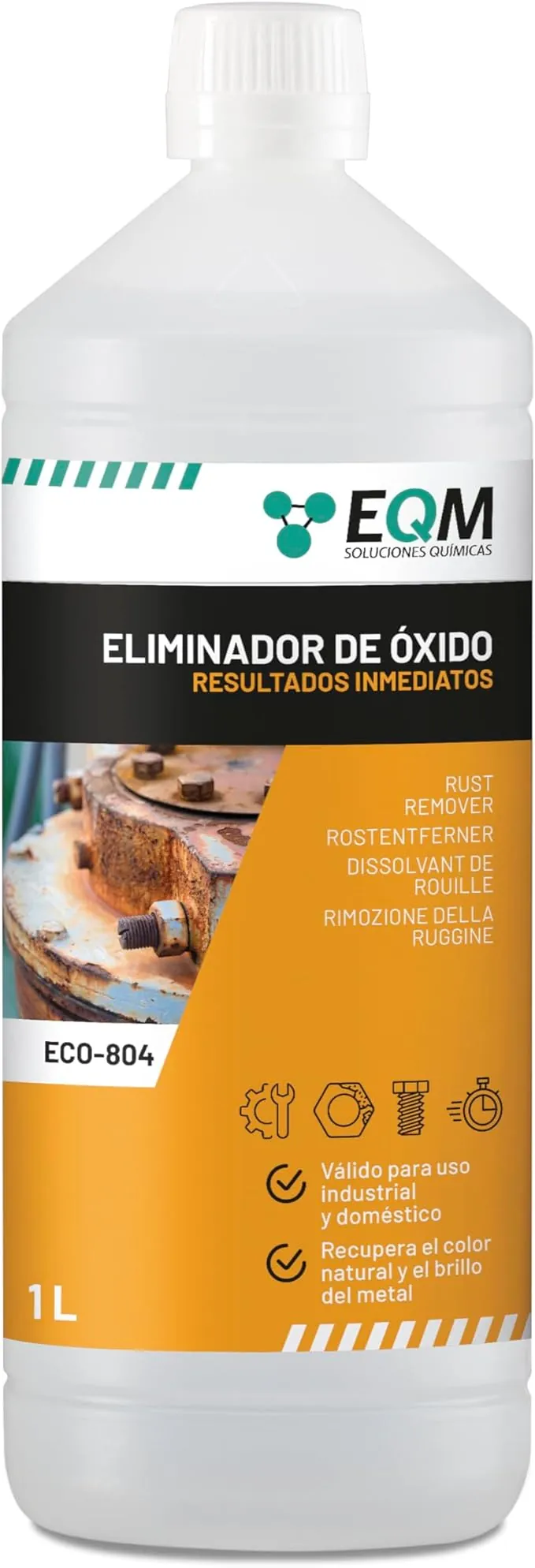 EQM - ECO-804 - Eliminador de Óxido Profesional - 1L - Remueve el óxido Completamente - Recupera el Color Original del Metal - Efecto inmediato