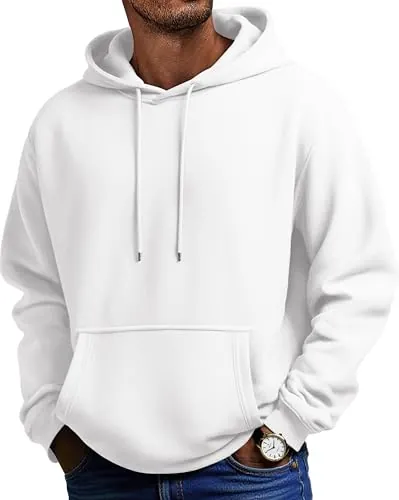 COOFANDY Sudaderas Hombres con Capucha Sudadera de Felpa Blanco XL | Sweat Hood, Algodón, Básica, Lisa, Manga Larga, con Cordón, Uso Diario, Vestir Casual, Trabajo o Deporte
