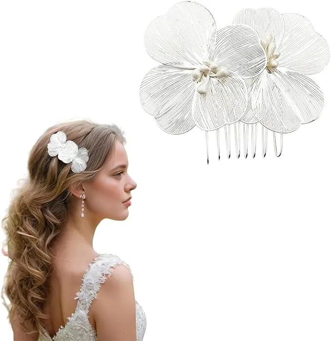 Plata Nupcial Tocado, Tocado de Flores de Vid para Novia de Boda, Novia Cristal Boda Pelo Vid,Decoración de Cabello de Pelo de Flores Accesorios para Mujeres Niña Accesorios para Pelo Boda