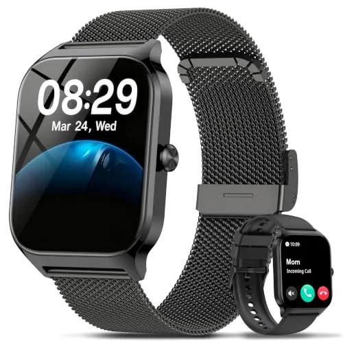 KALINCO Reloj Inteligente Mujer Hombre, Smartwatch Mujer con Llamadas/Whatsapp/Presión Arterial/Frecuencia Cardíaca/SpO2/Sueño/Estrés, Pulsera Actividad, Reloj Despertador Digital, Regalo iOS Android