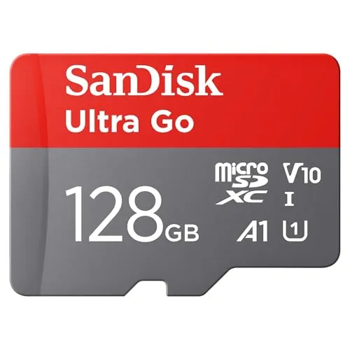 SanDisk 128GB Ultra Go Tarjeta Micro SDXC + Adaptador SD, para Smartphones y tabletas Android, hasta 150 MB/s, Video Full HDD, V10, El Rendimiento A1, UHS-I, Class 10, U1, para Amazon
