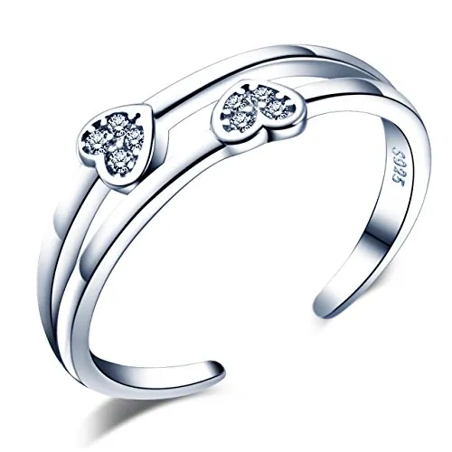 Infinite U - Anillo Corazon de Apertura de Plata de Ley 925, Circonita Cúbica Doble Línea, para Mujeres/Niñas, Tamaño Ajustable 5 - 7