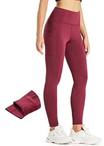 Comallan Leggings Invierno Mujer impermeables Mallas Deporte Termicos Pantalones para Correr Entrenamiento Deportivos Forro Polar y Bolsillos,Vino Rojo M