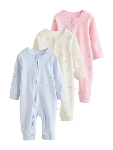 NEXT Bebés niña Pack de 3 Pijamas Tipo Pelele con Cremallera bidireccional para bebé Multi Pastel Character 9 Meses-12 Meses