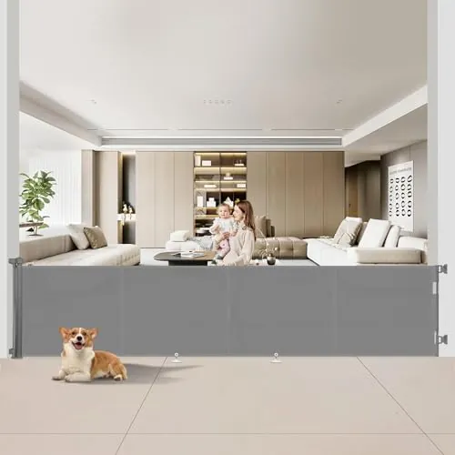 Puerta Seguridad Bebé Extensibles, Barrera Seguridad Nños y Perros, 0-5M Retráctil Vallas para Escaleras y Pasillos, Interiores y Exteriores