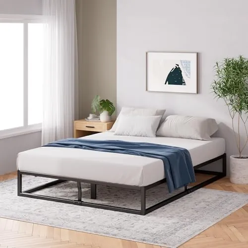 Zinus Joseph Cama 150x190 cm - Altura 25 cm con Almacenamiento bajo la - Somier de Plataforma metálica con Soporte de Listones de Madera - Negro