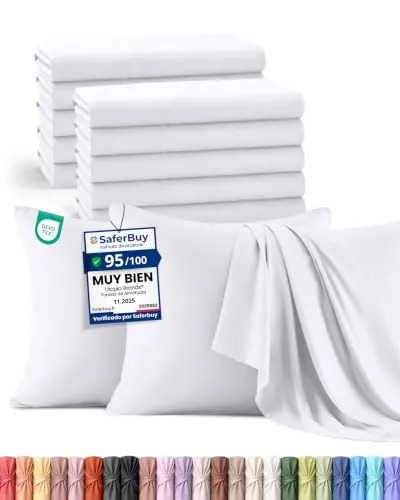 Utopia Bedding – Juego de 12 Fundas de Almohada – 50 x 75 cm - Blanco | Certificado por Oeko-Tex – Microfibra cepillada, con Cierre Tipo sobre (no Incluye Relleno), Solo Funda de Almohada