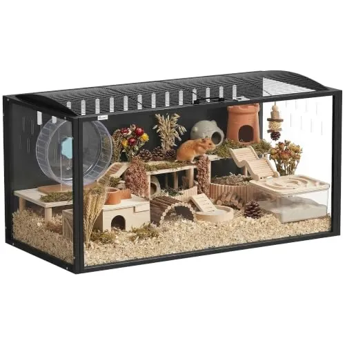PawHut Jaula para Hámster Grande Tapa Ventilada Abatible 105x51x53 cm Negro