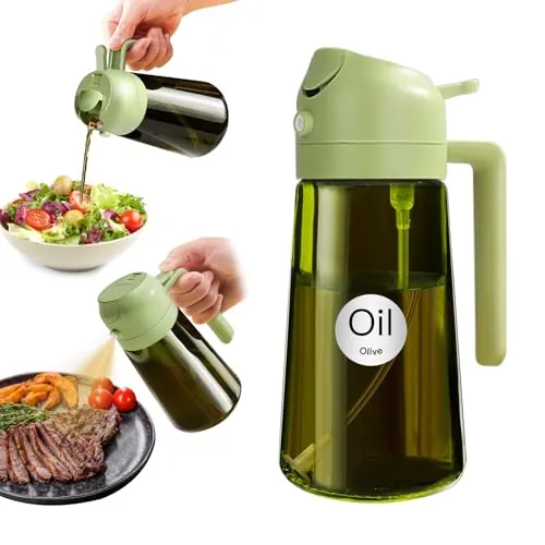 YARRAMATE Dispensador de Aceite de Oliva Juego con Scuro Protezione Dalla Luce, 470ml 2 en 1 Spray de Cocina, Verde Pulverizador de Aceite de Calidad Alimentaria (Verde)