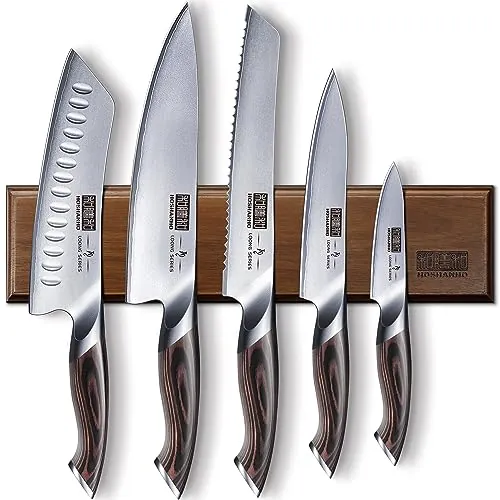 HOSHANHO Juego de Cuchillos de Cocina de 6 Piezas Súper Afilados | Juego de Cuchillos de Chef Profesional, Set de Cuchillos de Cocina de Acero Inoxidable con Portacuchillas Magnético