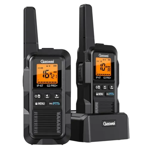 Gaswei G2Pro Walkie-talkies Profesionales para Adultos [IP67 Resistentes al Agua y flotantes] Radio de Largo Alcance con Doble PTT, Alarma SOS, Radio FM (2 Unidades - Negro)