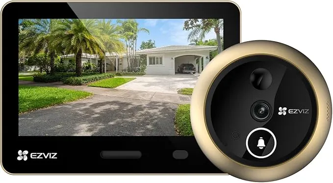EZVIZ EP4 Mirilla Digital WiFi 4K para Puerta,Pantalla Táctil a Color de 5,5",Videotimbre Inalámbrico,Reconocimiento Facial IA,7100 mAh,Detección PIR,Audio Bidireccional,Privacidad Protegida,Dorada