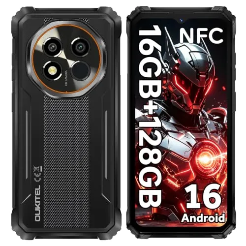 OUKITEL G6 Móvil Rugerizado 10600mAh 16GB+128GB Smartphone Android 16 Negro