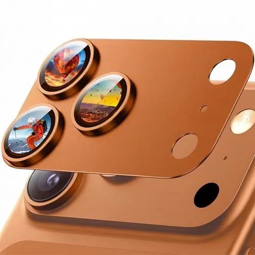 Jurqqer Protector Lente Cámara para iPhone 17 Pro Max, Naranja cósmico | Vidrio Templado 9H, HD Alta Transparencia, Antihuellas, Cubierta Antirrayas, Compatible con Fundas, HD Claro