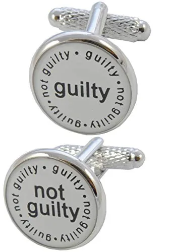 Gemelos Camisa Hombre Abogado - Con Caja - Gemelos para Camisas - Guilty y Not Guilty - Juez Culpable - Latón - Color Blanco Negro y Plata - Un Par