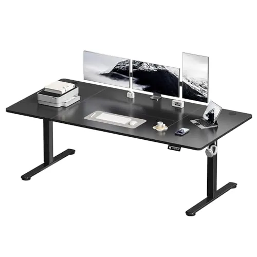 Devoko 180x80 cm Escritorio Regulable en Altura, Escritorio Elevable Eléctrico Telescópico Bidireccional, Escritorio de Oficinay Hogar, para Estudio en Casa con Tablero Ensamblado, Negro