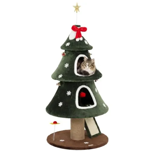 PawHut Árbol Rascador para Gatos 132 cm Diseño Navidad 60x60x132 cm Verde