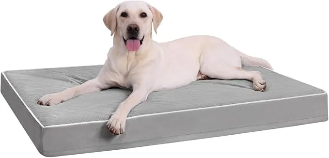 KSIIA Cama para Perros Grandes Ortopédica, Colchón Perro Lavable, Colchoneta Perro Impermeable, Dog Bed con Funda Extraíble, Gris, 104x68x8cm