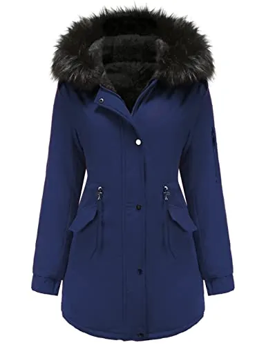 Tuopuda Abrigo Parka Mujer Largo con CapuchaAbrigo Gruesa Chaqueta de invierno cálidoa Prueba de Viento(Armada,M)