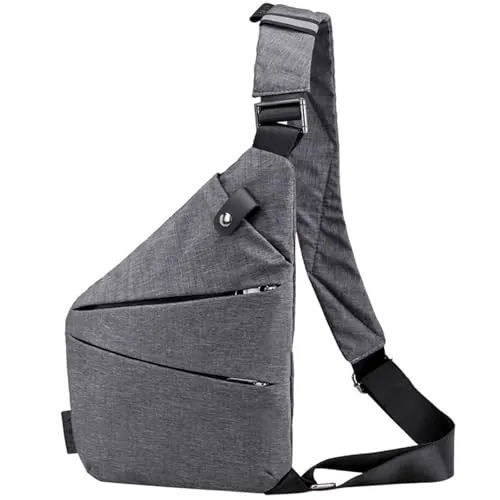 Mochila Antirrobo Nylon con Correa Ajustable, Bolso Pecho Hombre Multibolsillos Impermeable Simple Luz, Bandolera Mujer Práctica Multiusos para Deportes y Viajes Aire Libre, Ciclismo, Senderismo(Gris)