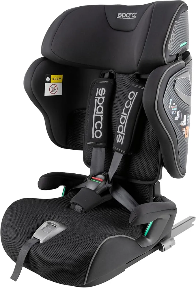 Sparco Silla de Coche i-Size SK8000IBK para Niños 76-150 cm Homologación ECE R129/04 con ISOFIX y Top Tether Reposacabezas Ajustable Respaldo Plegable y Arnés de 5 Puntos Color Negro