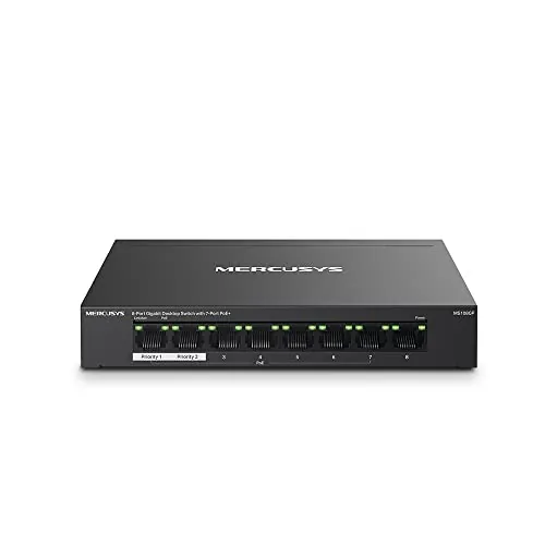 Mercusys MS108GP-Switch PoE Gigabit, 8 Puertos, 7 PoE, Plug and Play, RJ45